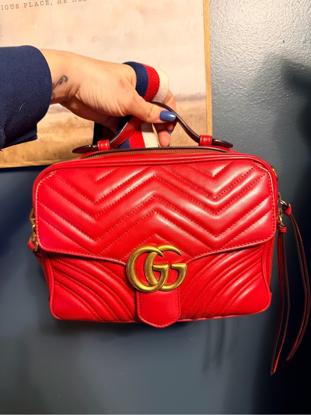 Gucci Red GG Marmont 2.0 Quilted Crossbody 2 Way Camera Bag